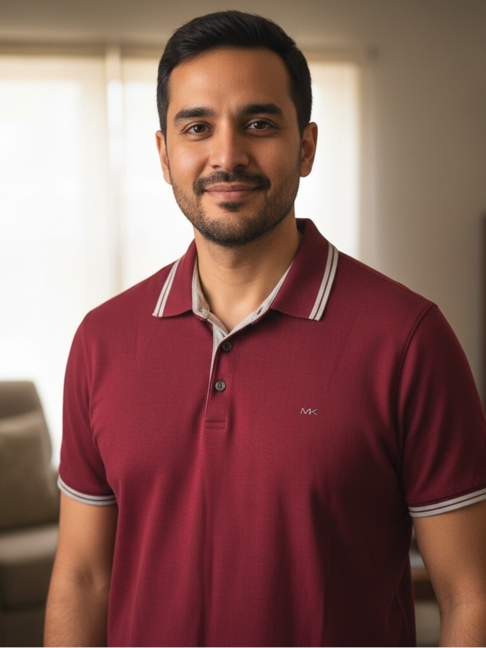 Michael Kors Men's Maroon Polo with White Contrast Stripes